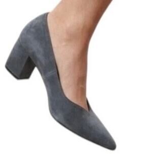 Jon Josef Gray Suede Pointed Toe Block Heel Designer Pumps Luxury Shoes Size 8.5